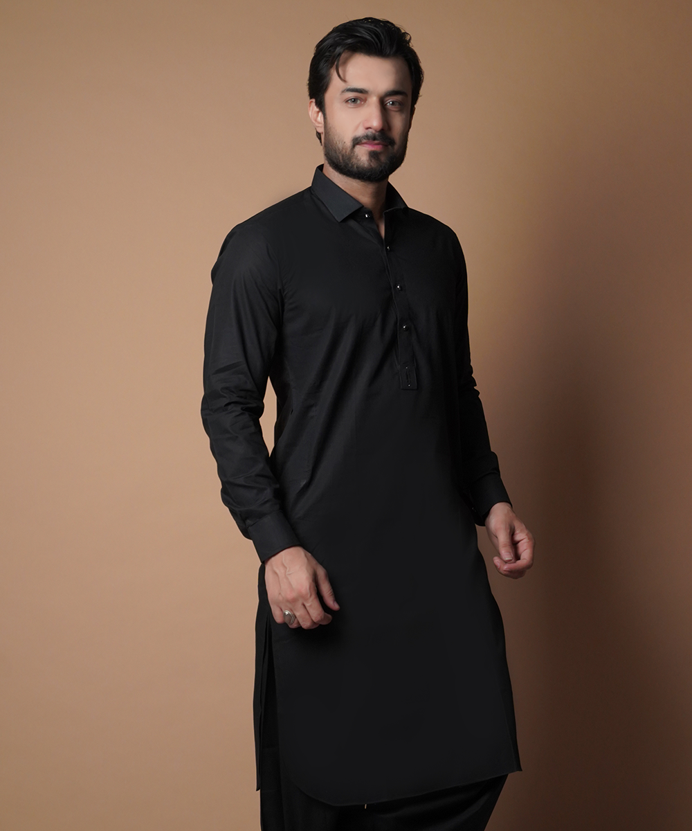 Jet Black IronEZ Fabric Shalwar Kameez (2-Piece) - Image 2