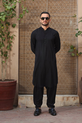 Black Lightweight Fabric Kameez Shalwar (2-Piece) - Image 2