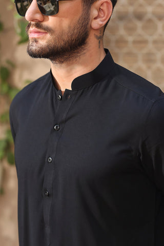 Black Lightweight Fabric Kameez Shalwar (2-Piece) - Image 3