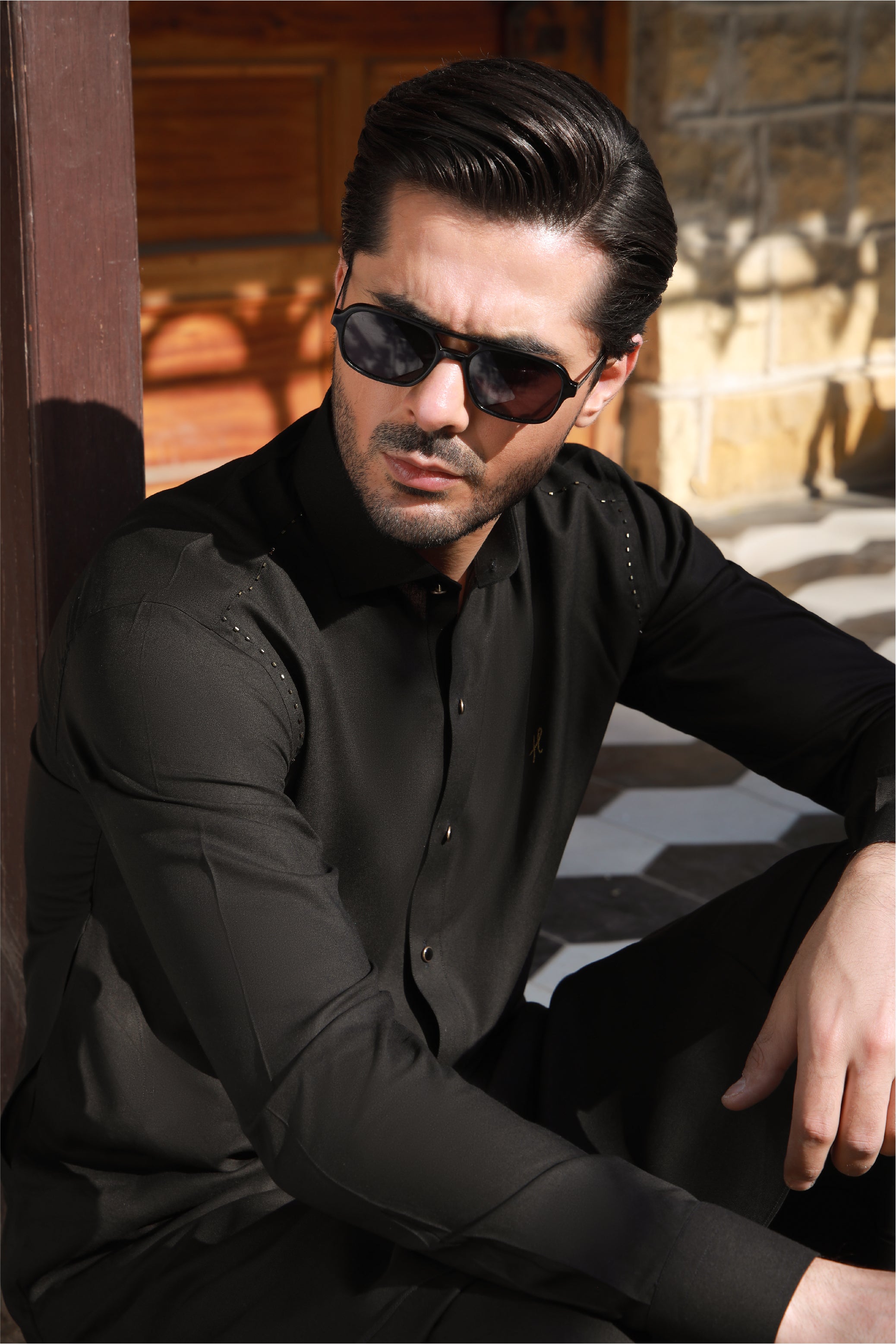 Black Cut-Dana Linen Shalwar Kameez (2-Piece) - Image 6