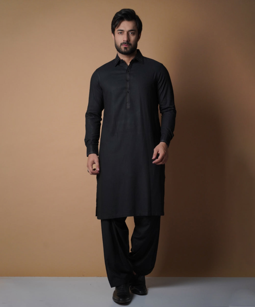 Black Premium Fabric Shalwar Kameez (2-Piece) - Image 1