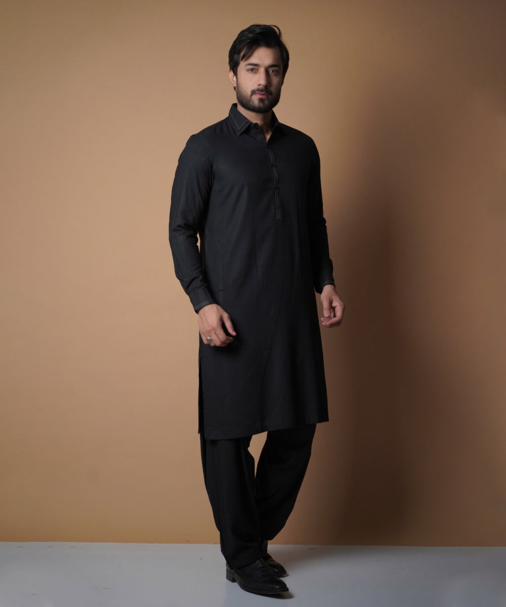 Black Premium Fabric Shalwar Kameez (2-Piece) - Image 2