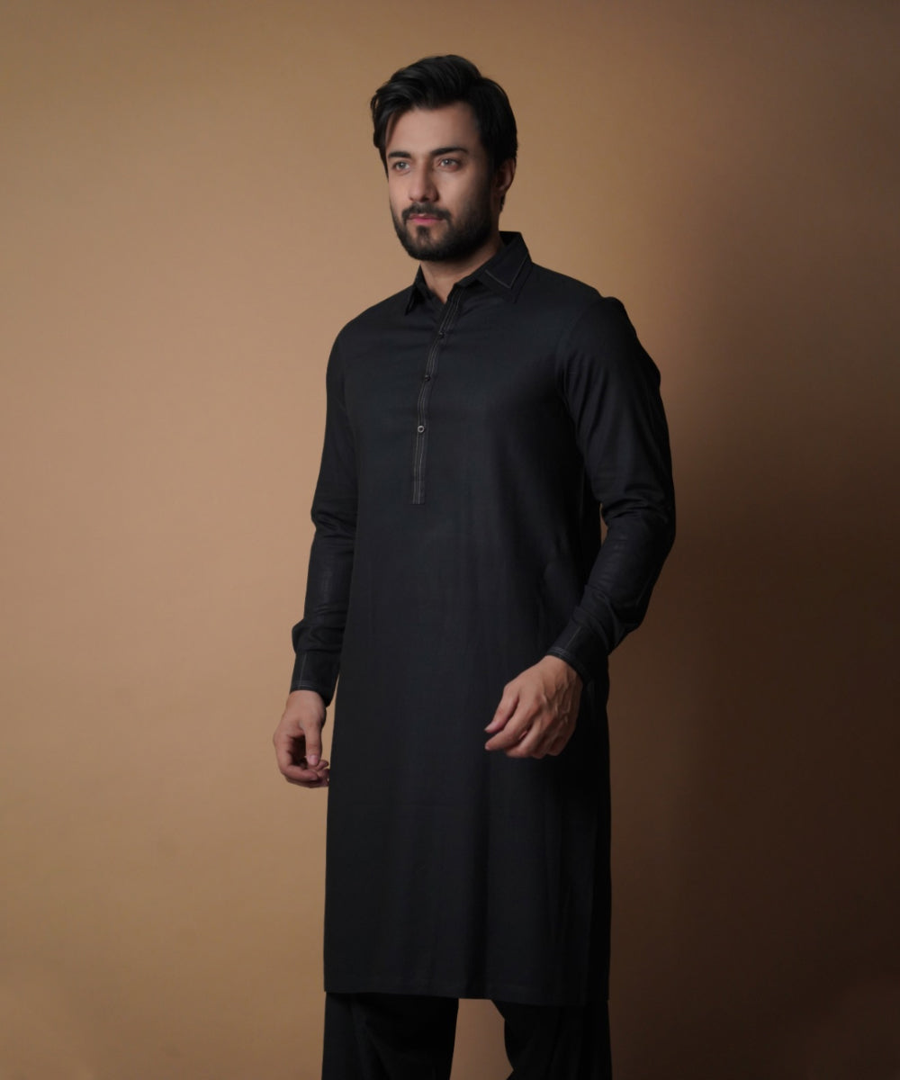 Black Premium Fabric Shalwar Kameez (2-Piece) - Image 4