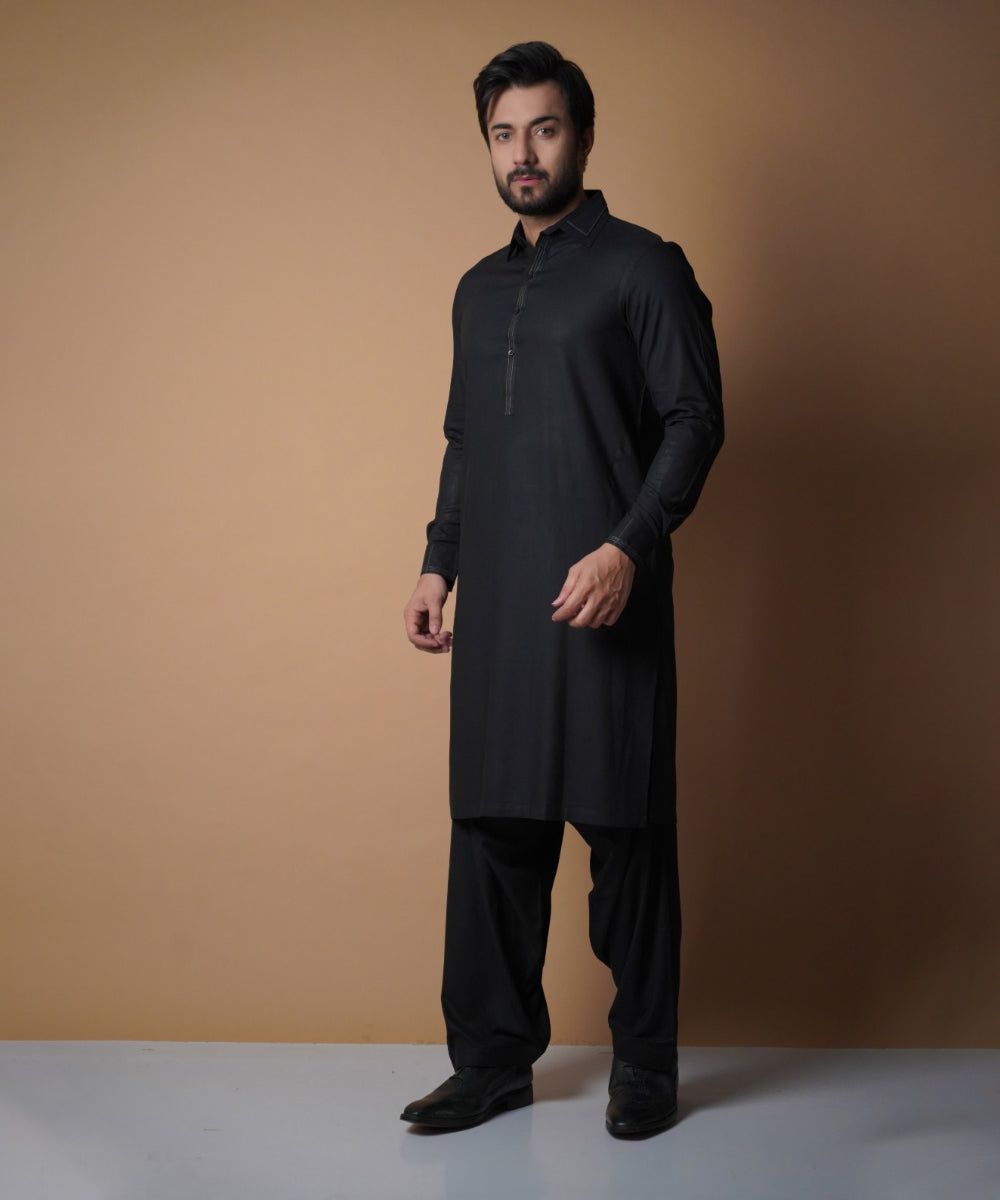 Black Premium Fabric Shalwar Kameez (2-Piece) - Image 5
