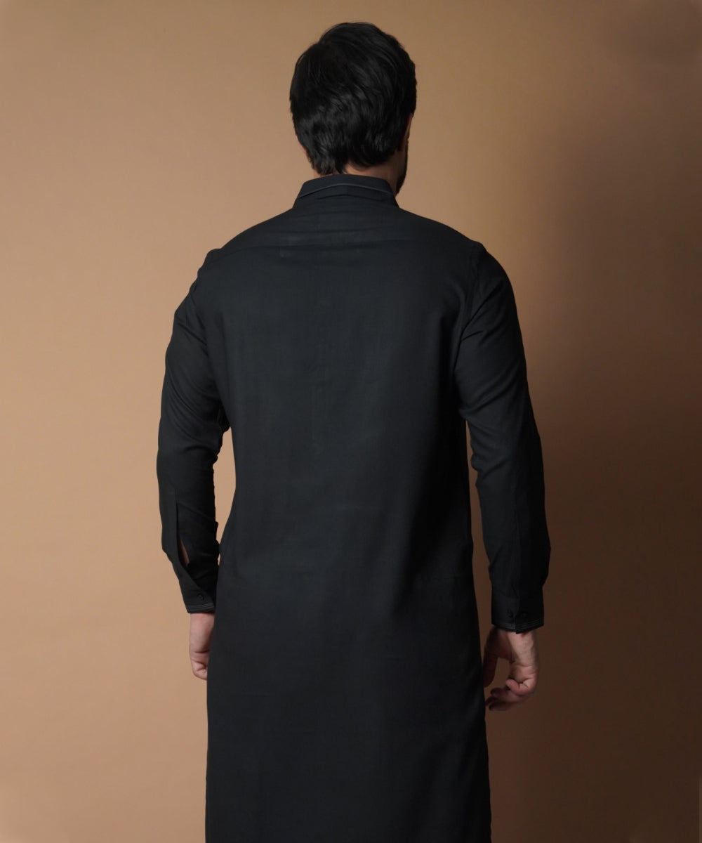 Black Premium Fabric Shalwar Kameez (2-Piece) - Image 6