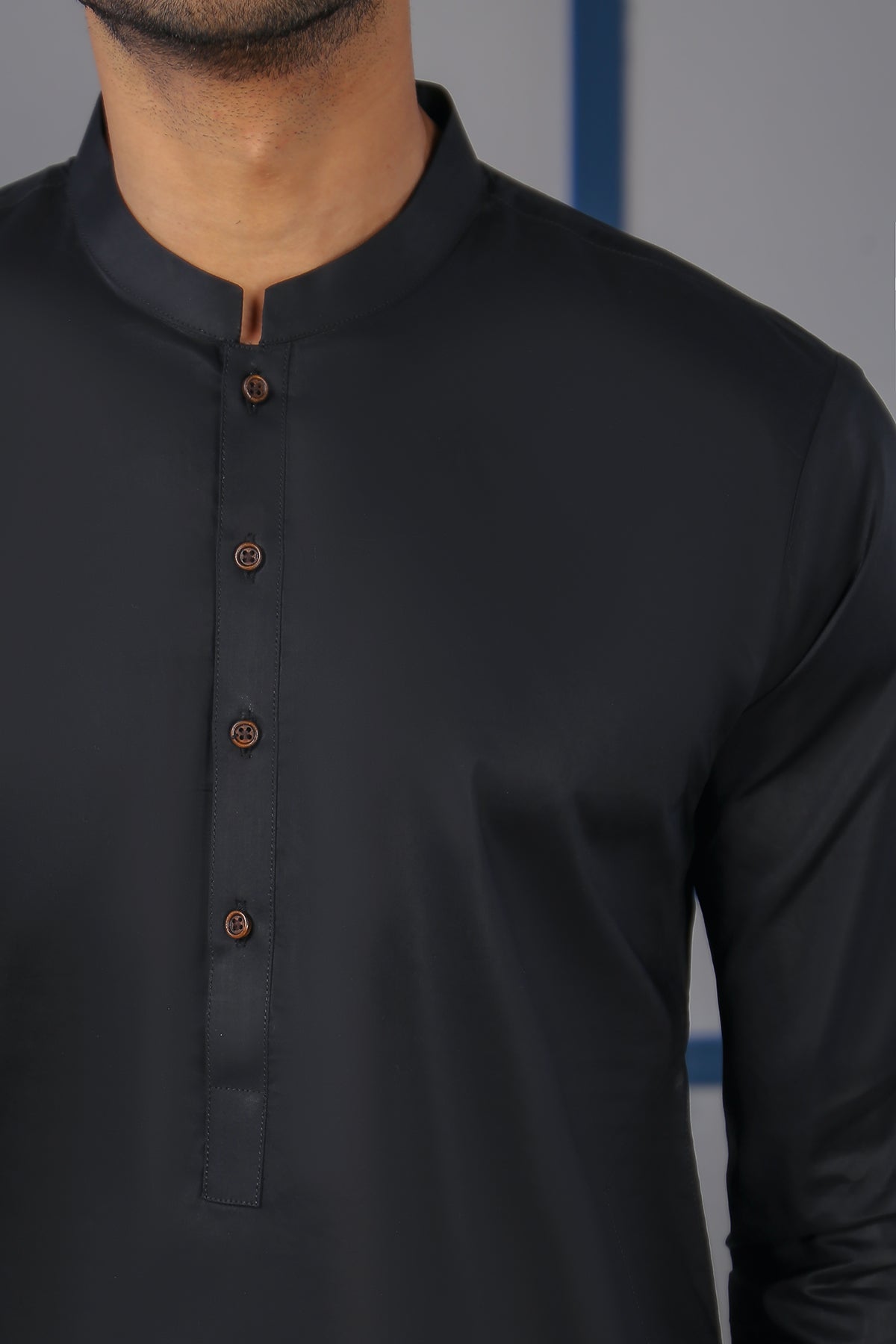 Black Pima Cotton Kurta Shalwar (2-Piece) - Image 3