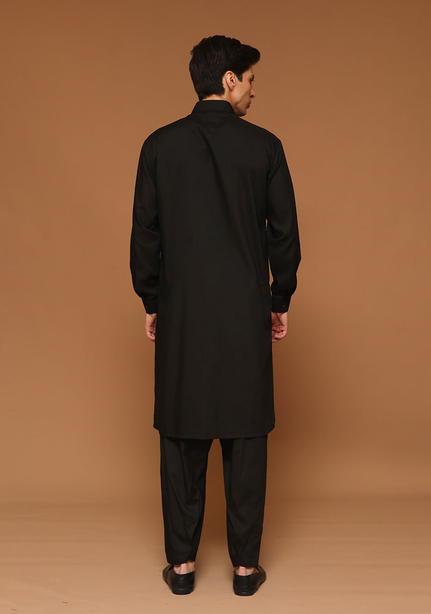 Black Poly Viscose Classic Fit Shalwar Kameez (2-Piece) - Image 4