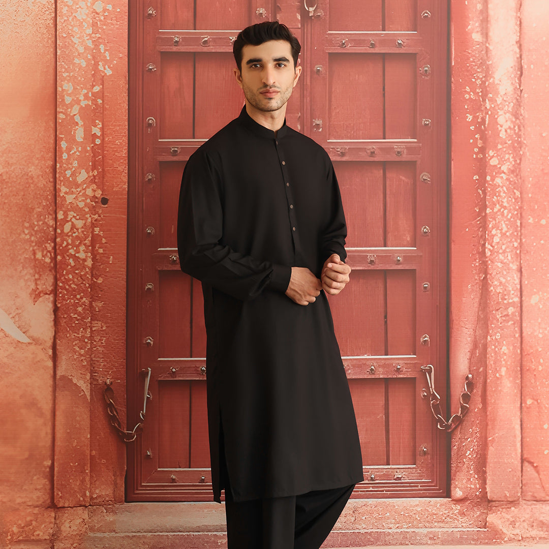 Black Poly Viscose Classic Fit Shalwar Kameez (2-Piece) - Image 4