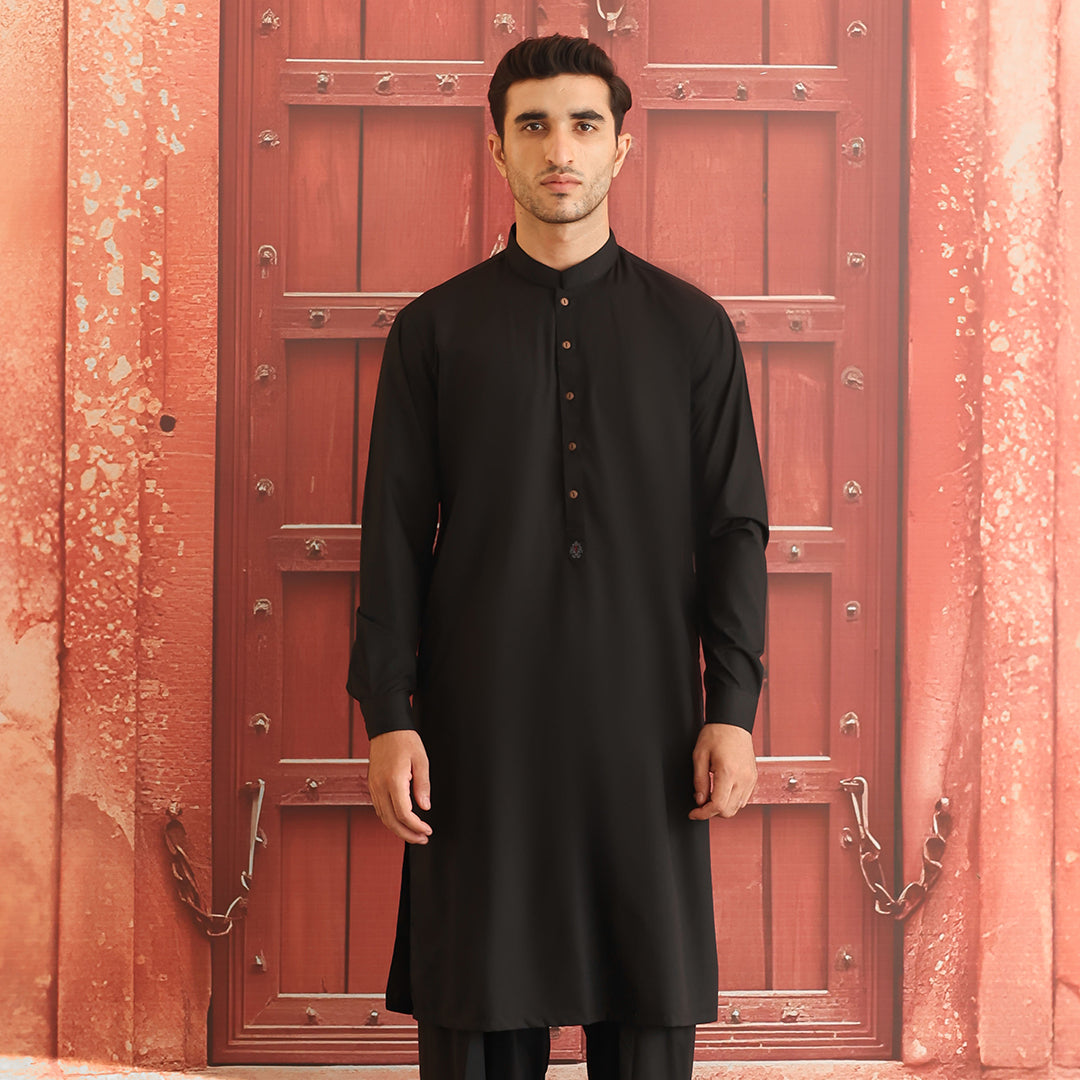 Black Poly Viscose Classic Fit Shalwar Kameez (2-Piece) - Image 4
