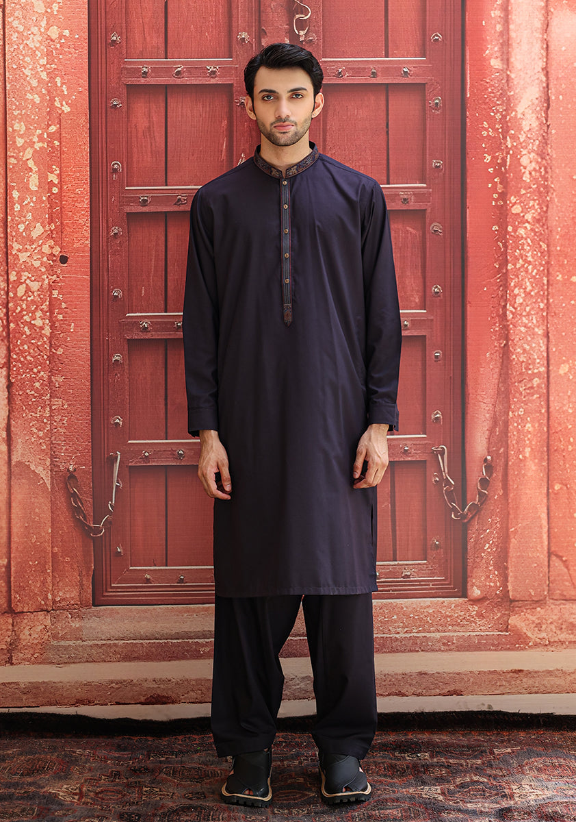 Ebony Embroidered Poly Viscose Shalwar Kameez (2-Piece) - Image 1