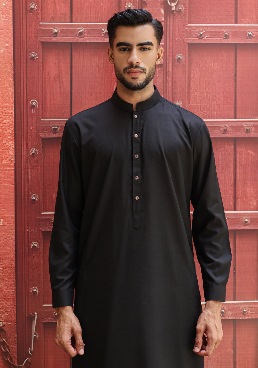 Black Poly Viscose Slim Fit Shalwar Kameez (2-Piece) - Image 3