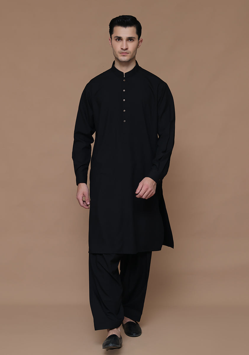 Black Poly Viscose Classic Fit Shalwar Kameez (2-Piece) - Image 1