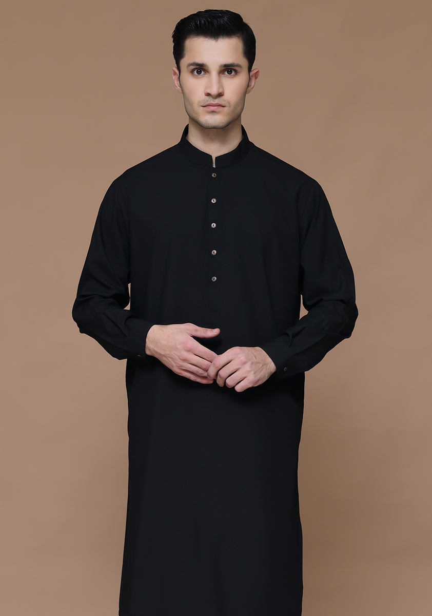 Black Poly Viscose Classic Fit Shalwar Kameez (2-Piece) - Image 2