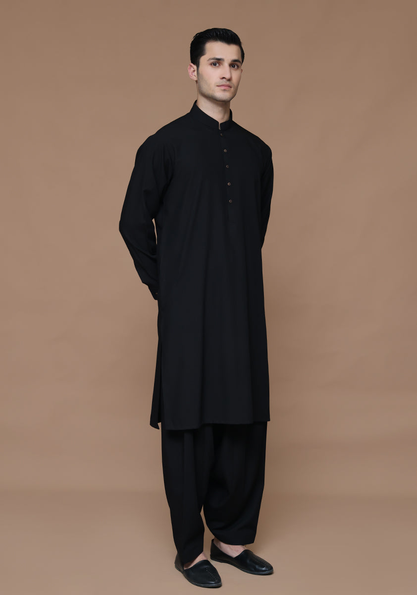 Black Poly Viscose Classic Fit Shalwar Kameez (2-Piece) - Image 4