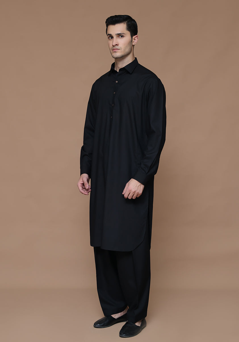 Black Poly Viscose Classic Fit Shalwar Kameez (2-Piece) - Image 4
