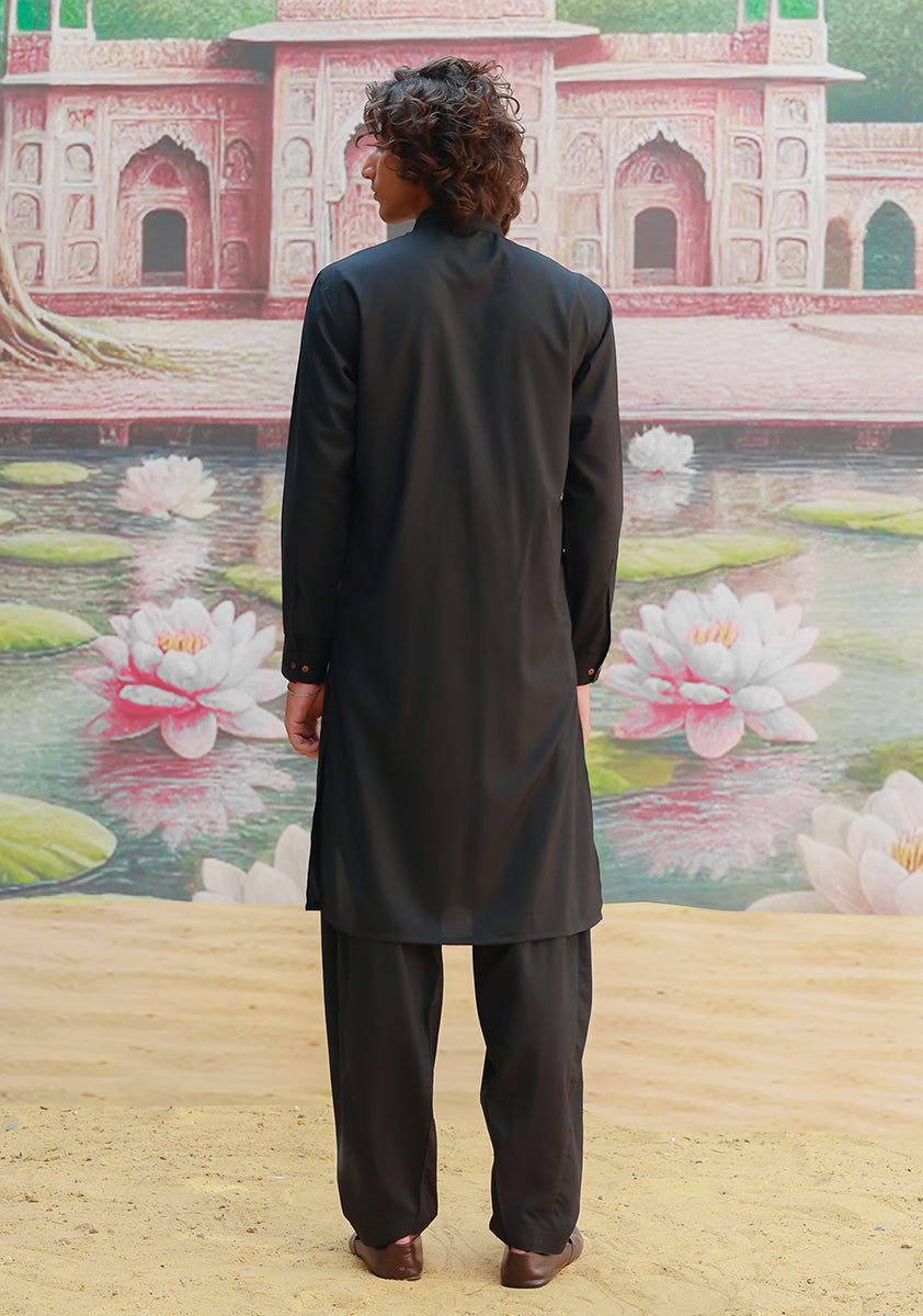 Black Poly Viscose Slim Fit Shalwar Kameez (2-Piece) - Image 6