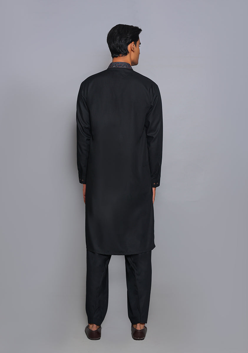 Pirat Black Embroidered Poly Viscose Shalwar Kameez (2-Piece) - Image 3