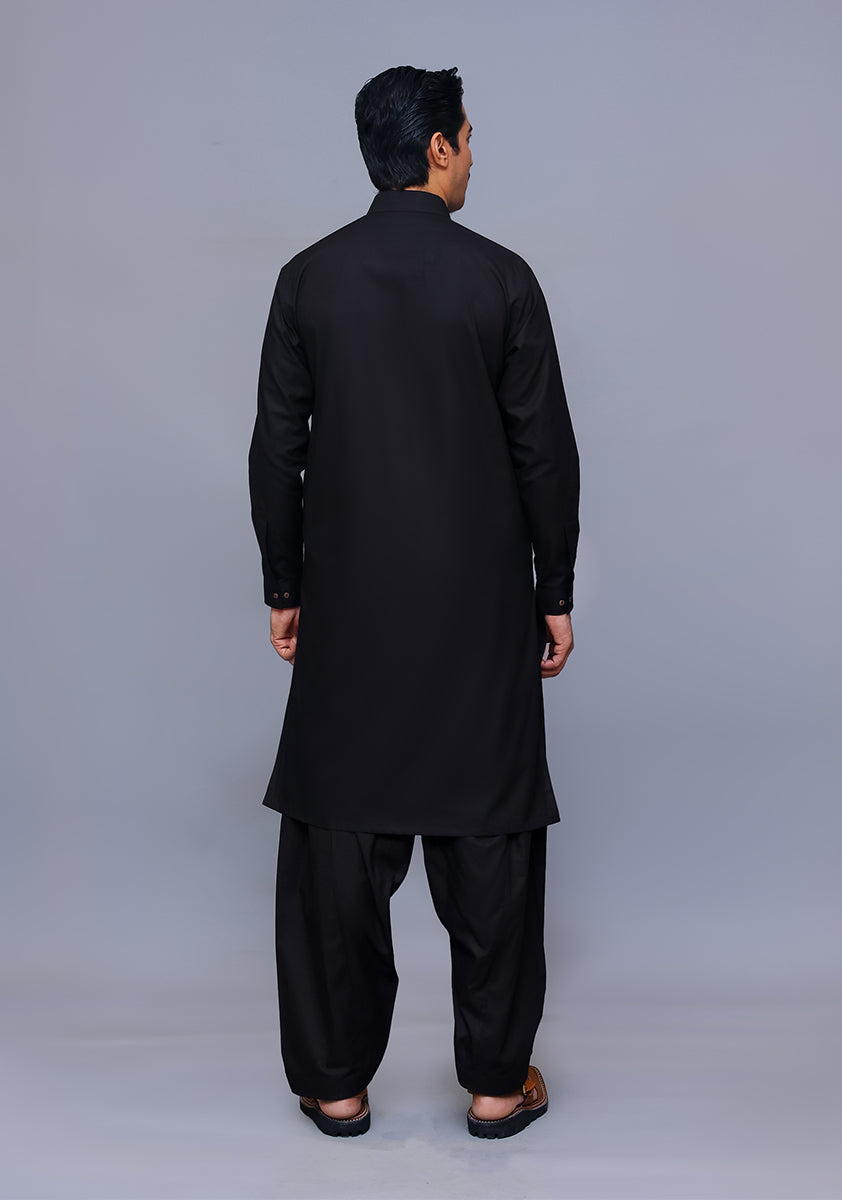 Black Poly Viscose Classic Fit Shalwar Kameez (2-Piece) - Image 3