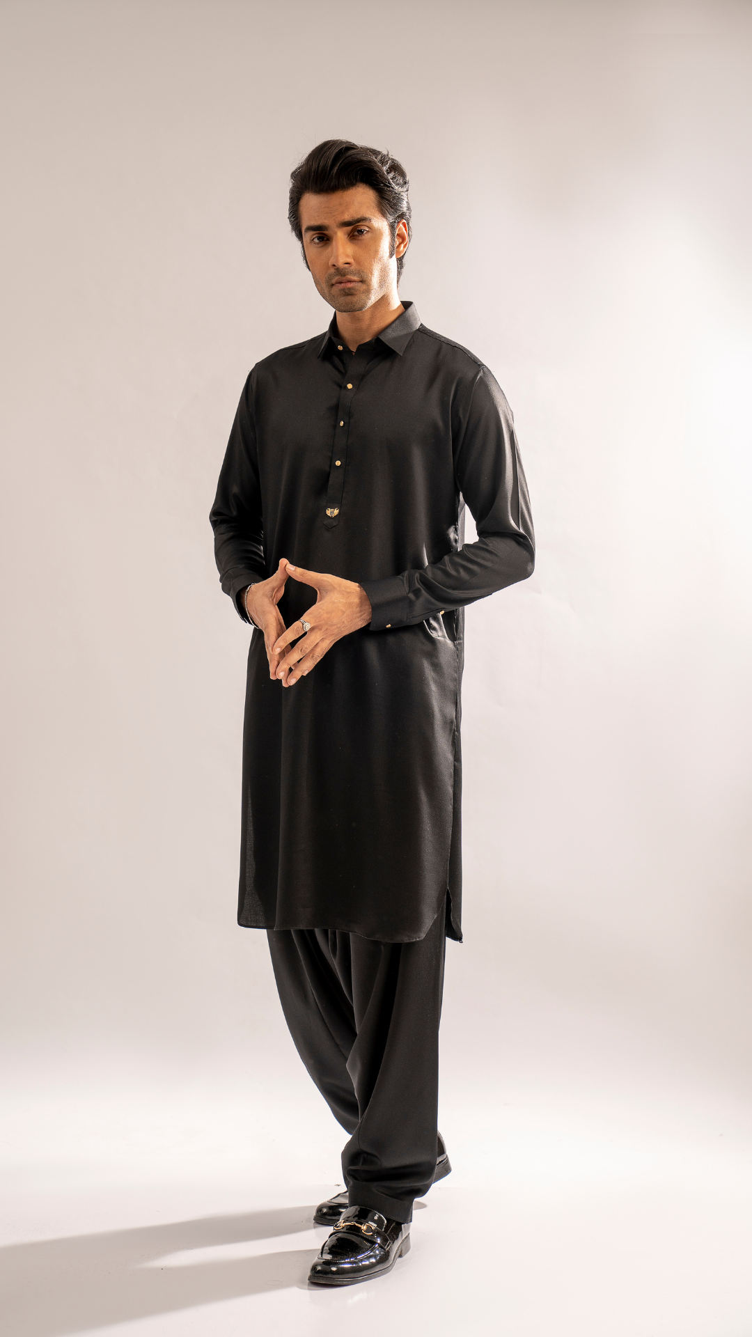 Black Embroidered Premium Fabric Kurta Shalwar (2-Piece) - Image 1