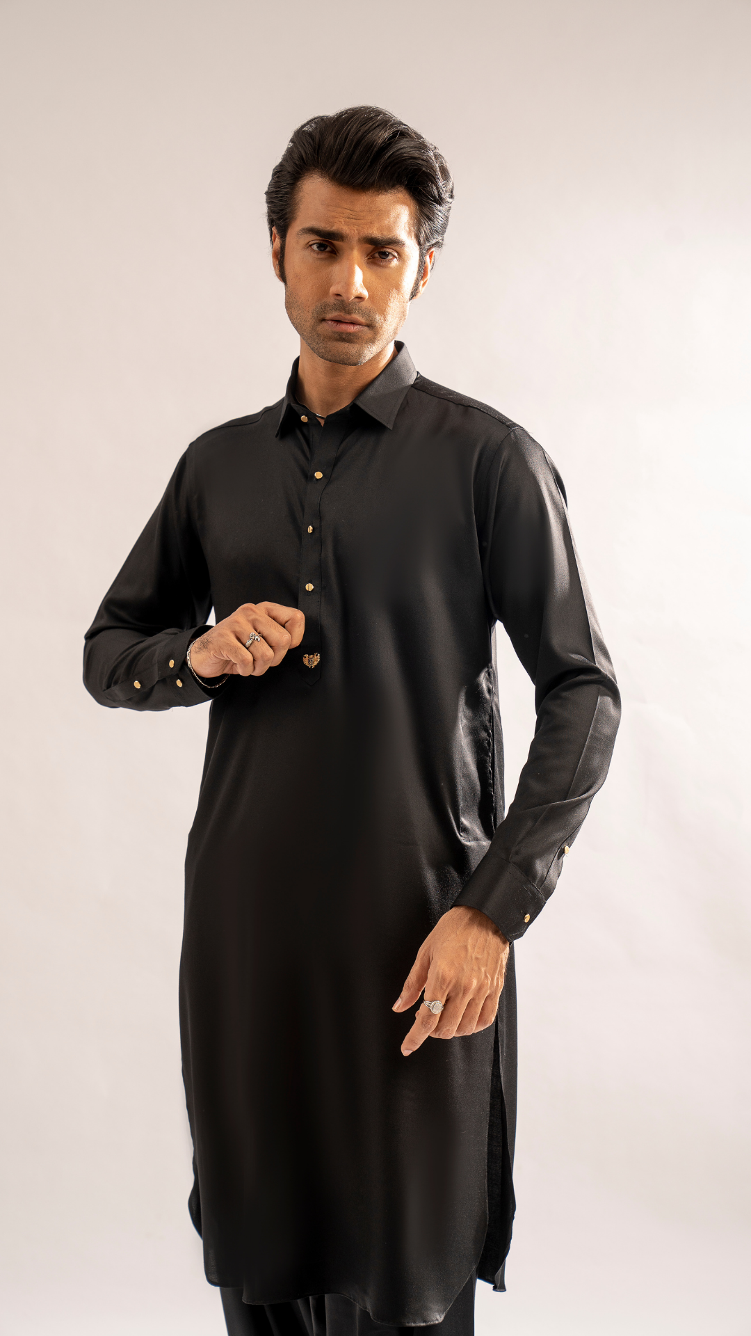 Black Embroidered Premium Fabric Kurta Shalwar (2-Piece) - Image 3