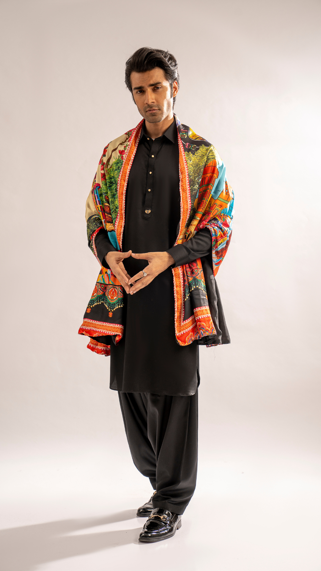 Black Embroidered Premium Fabric Kurta Shalwar (2-Piece) - Image 4