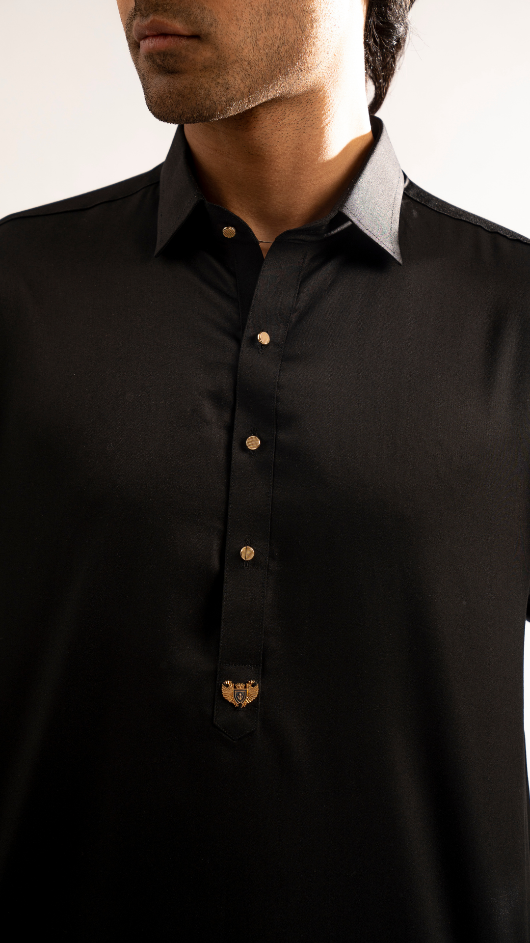 Black Embroidered Premium Fabric Kurta Shalwar (2-Piece) - Image 6