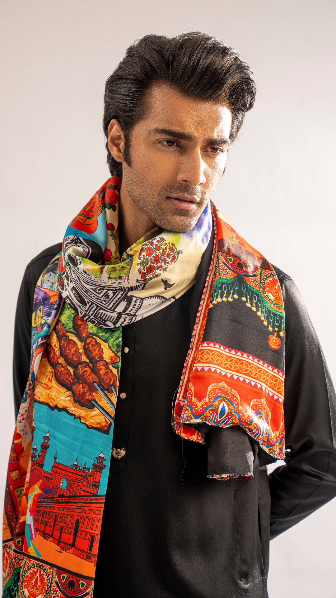 Black Embroidered Premium Fabric Kurta Shalwar (2-Piece) - Image 7