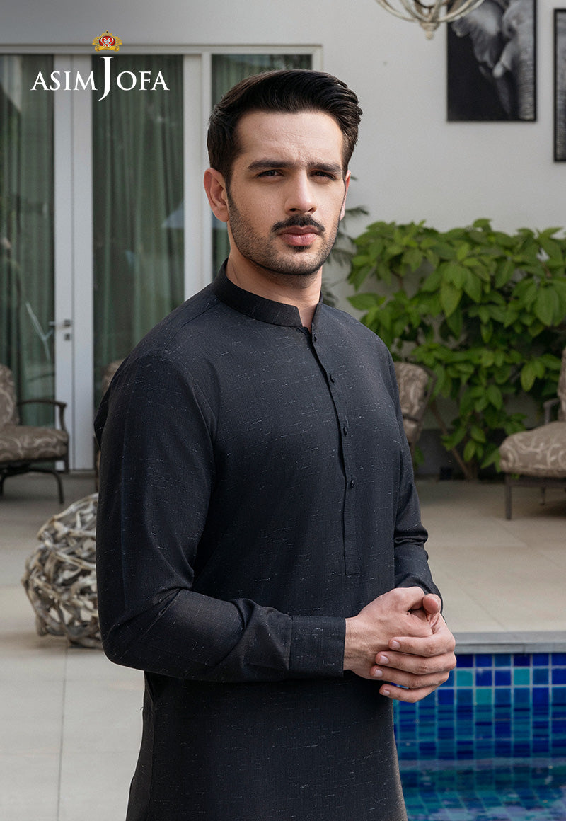 Black Slub Blended Kurta Shalwar Set (2-Piece) - Image 3