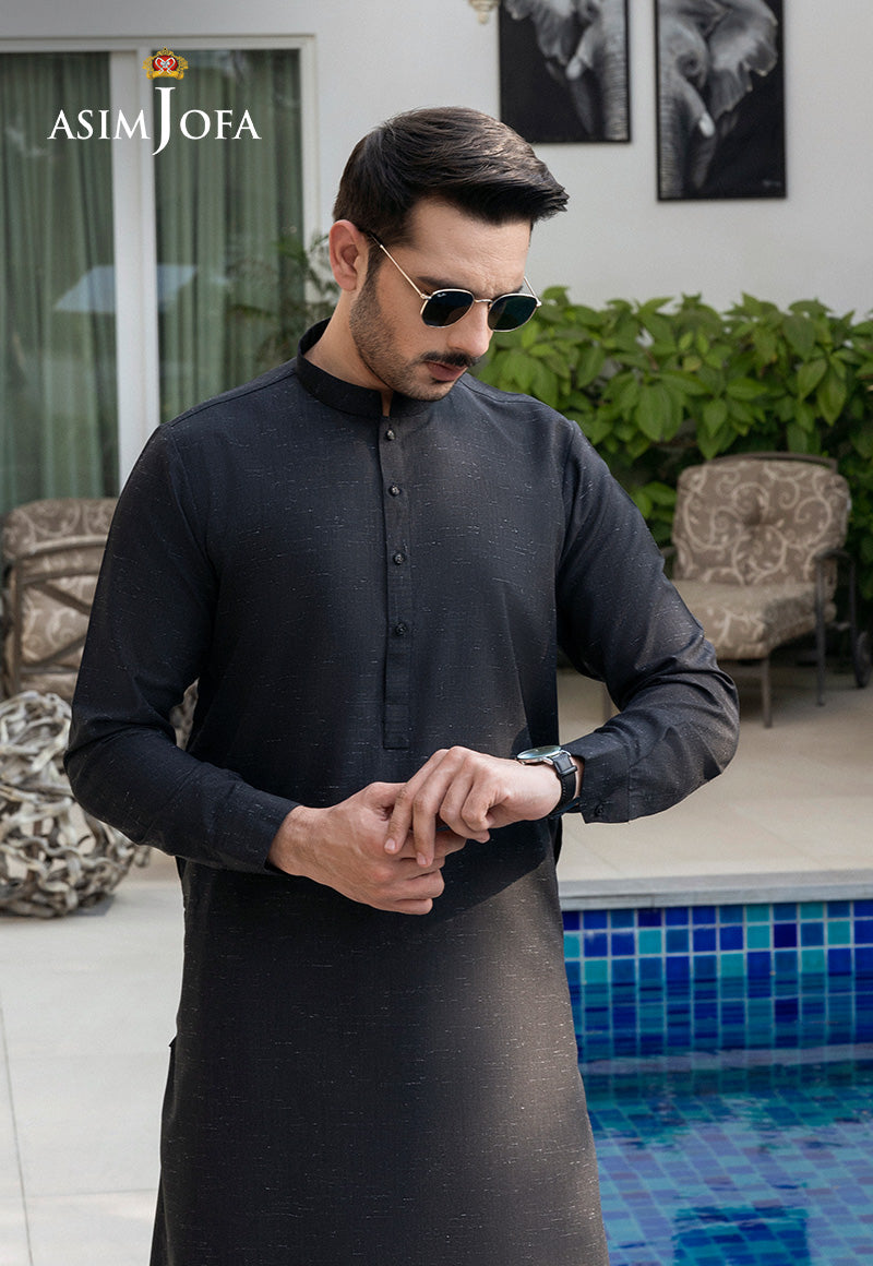 Black Slub Blended Kurta Shalwar Set (2-Piece) - Image 4