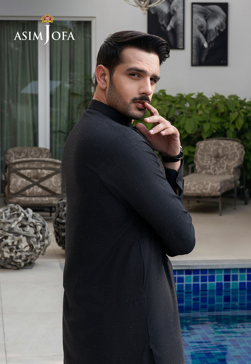 Black Slub Blended Kurta Shalwar Set (2-Piece) - Image 6