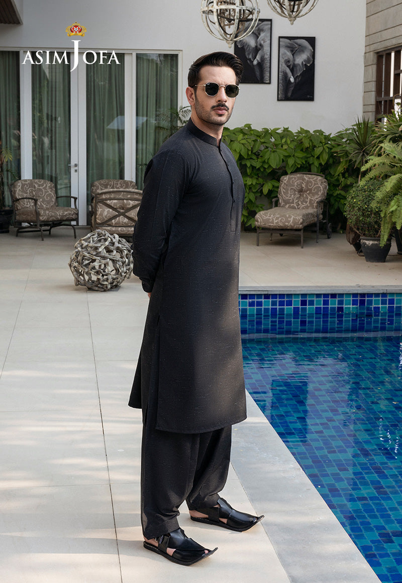 Black Slub Blended Kurta Shalwar Set (2-Piece) - Image 7