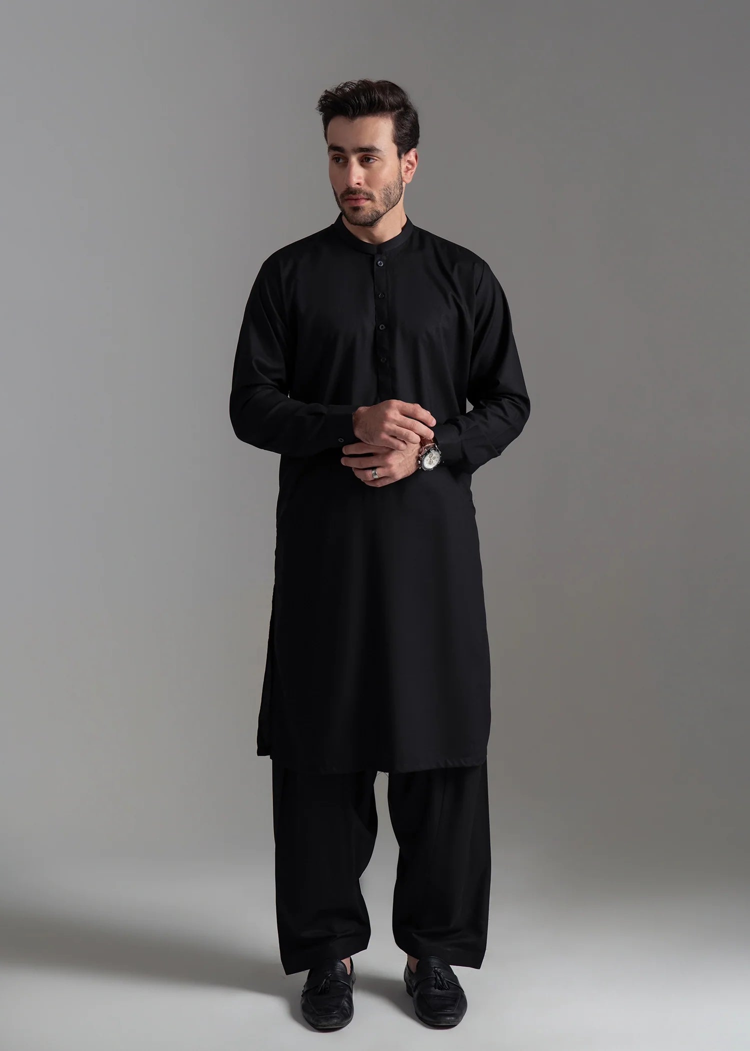 Black Wash & Wear Shalwar Kameez (2-Piece) - Image 1