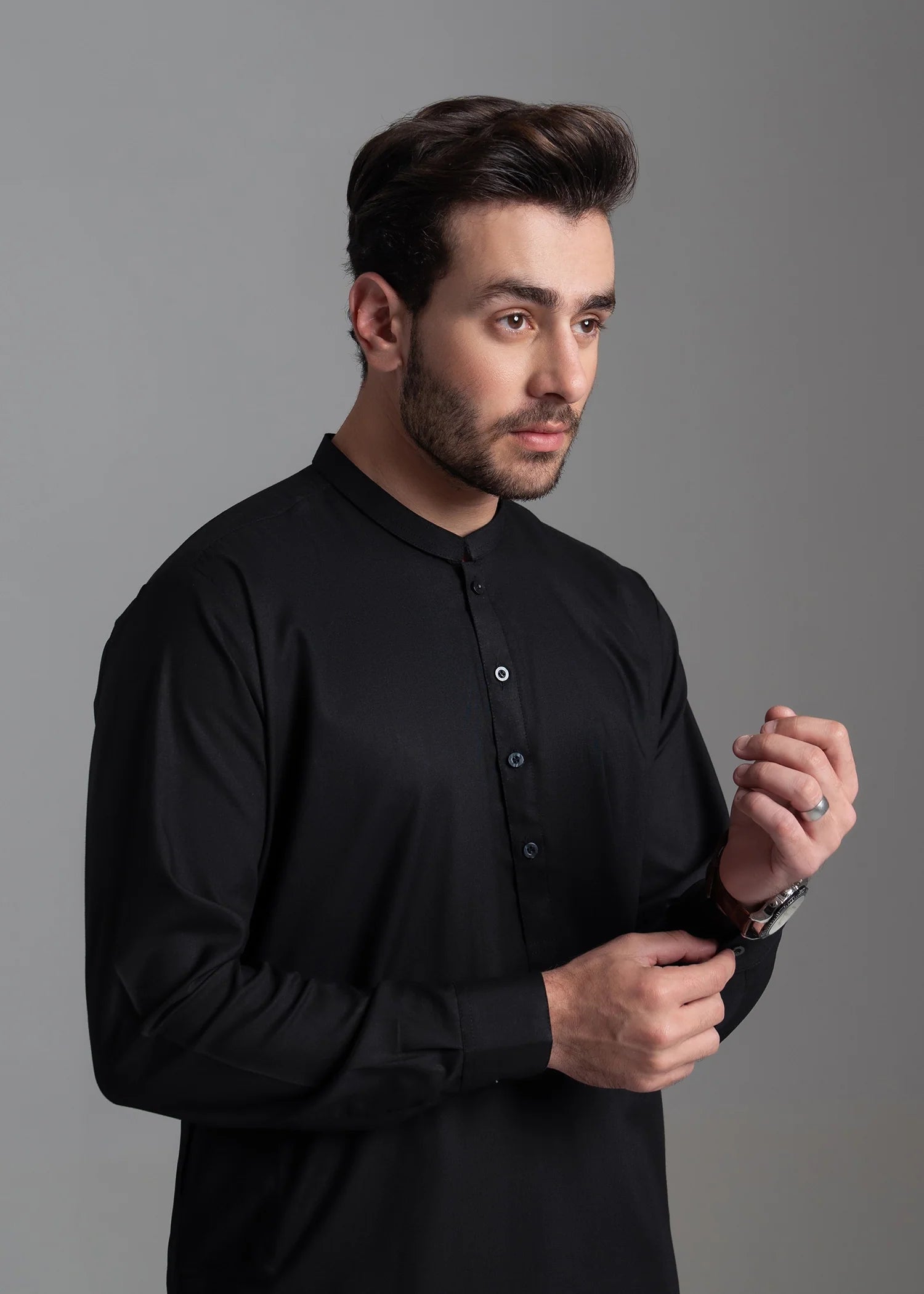 Black Wash & Wear Shalwar Kameez (2-Piece) - Image 2