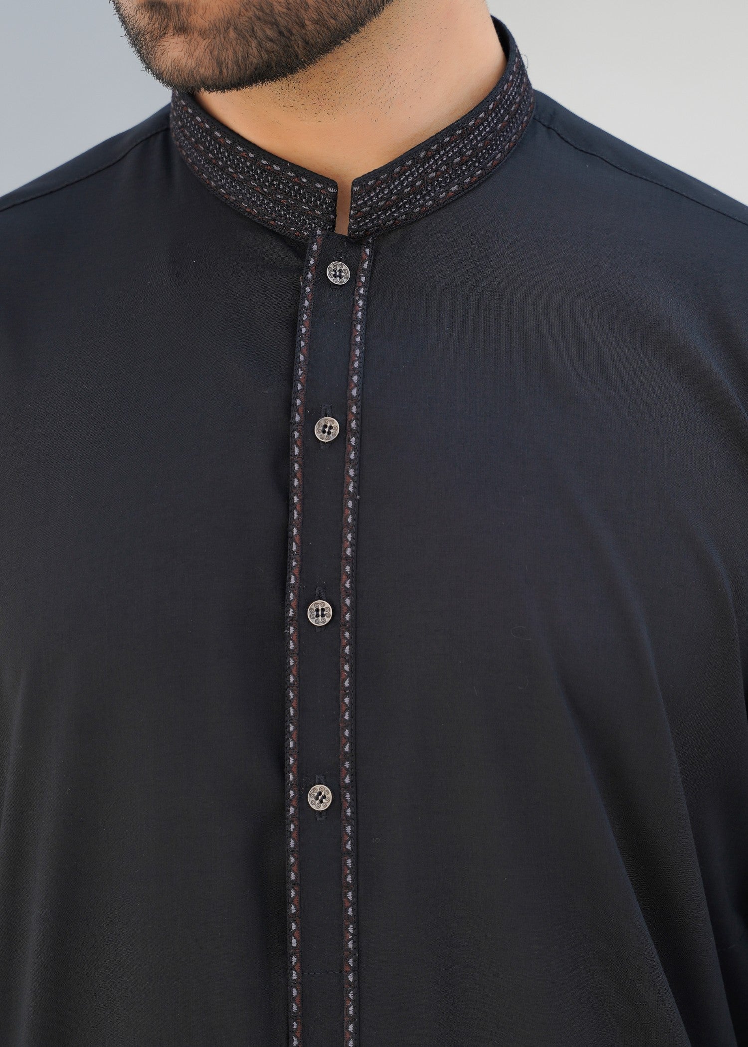 Black Embroidered Wash & Wear Shalwar Kameez (2-Piece) - Image 3