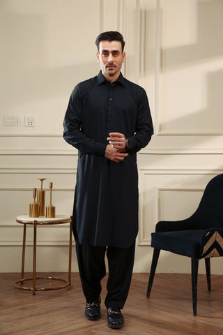 Black Wash & Wear Shalwar Kameez (2-Piece) - Image 2