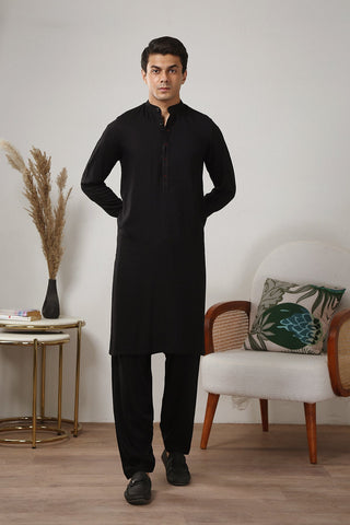 Black Wash & Wear Kameez Shalwar (2-Piece) - Image 2