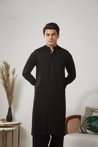 Black Wash & Wear Kameez Shalwar (2-Piece) - Image 3