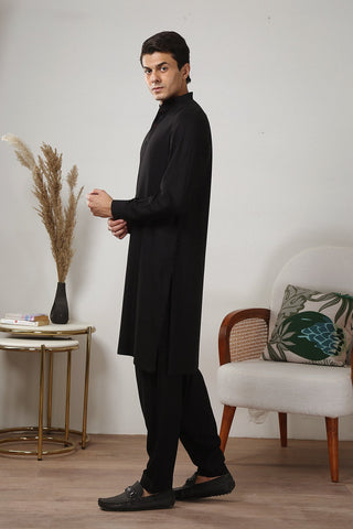 Black Wash & Wear Kameez Shalwar (2-Piece) - Image 4