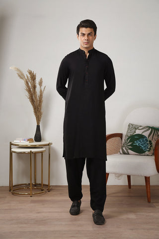Black Wash & Wear Kameez Shalwar (2-Piece) - Image 7