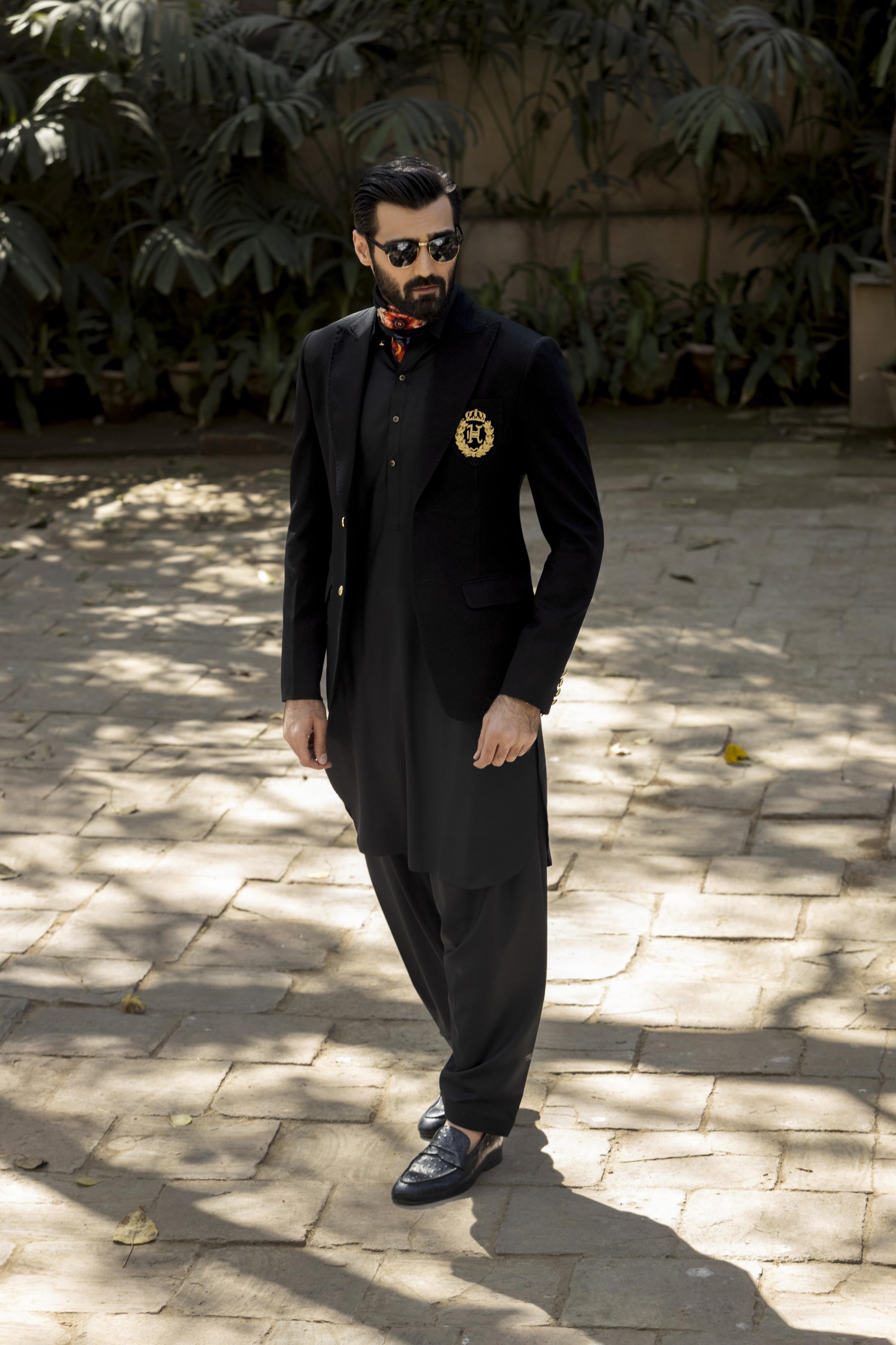Black Embroidered Wash & Wear Shalwar Kameez (2-Piece) - Image 3