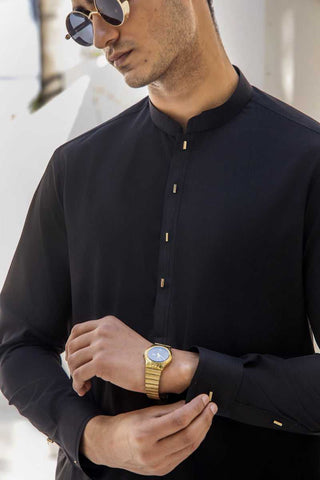 Black Wash N Wear Kurta Shalwar (2-Piece) - Image 2
