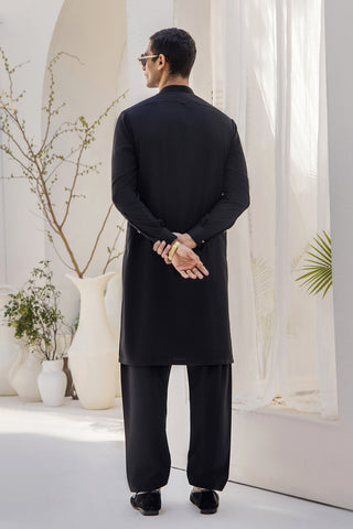 Black Wash N Wear Kurta Shalwar (2-Piece) - Image 5