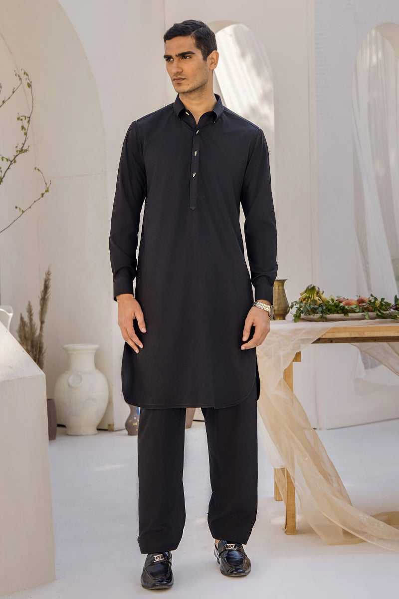 Black Wash N Wear Kurta Shalwar (2-Piece) - Image 1