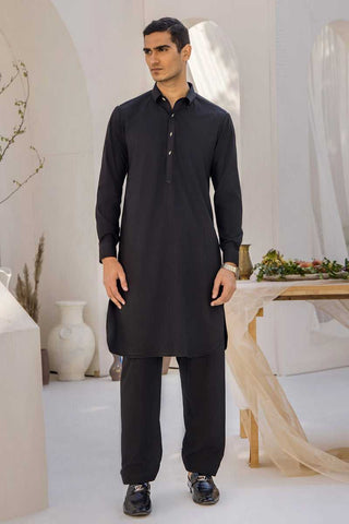 Black Wash N Wear Kurta Shalwar (2-Piece) - Image 2