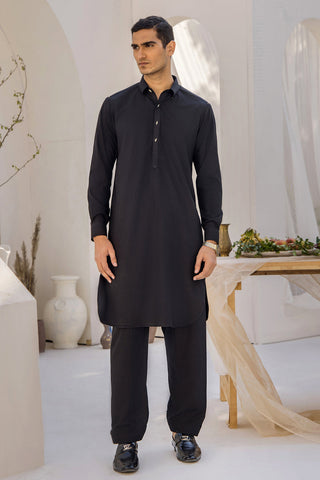 Black Wash N Wear Kurta Shalwar (2-Piece) - Image 9