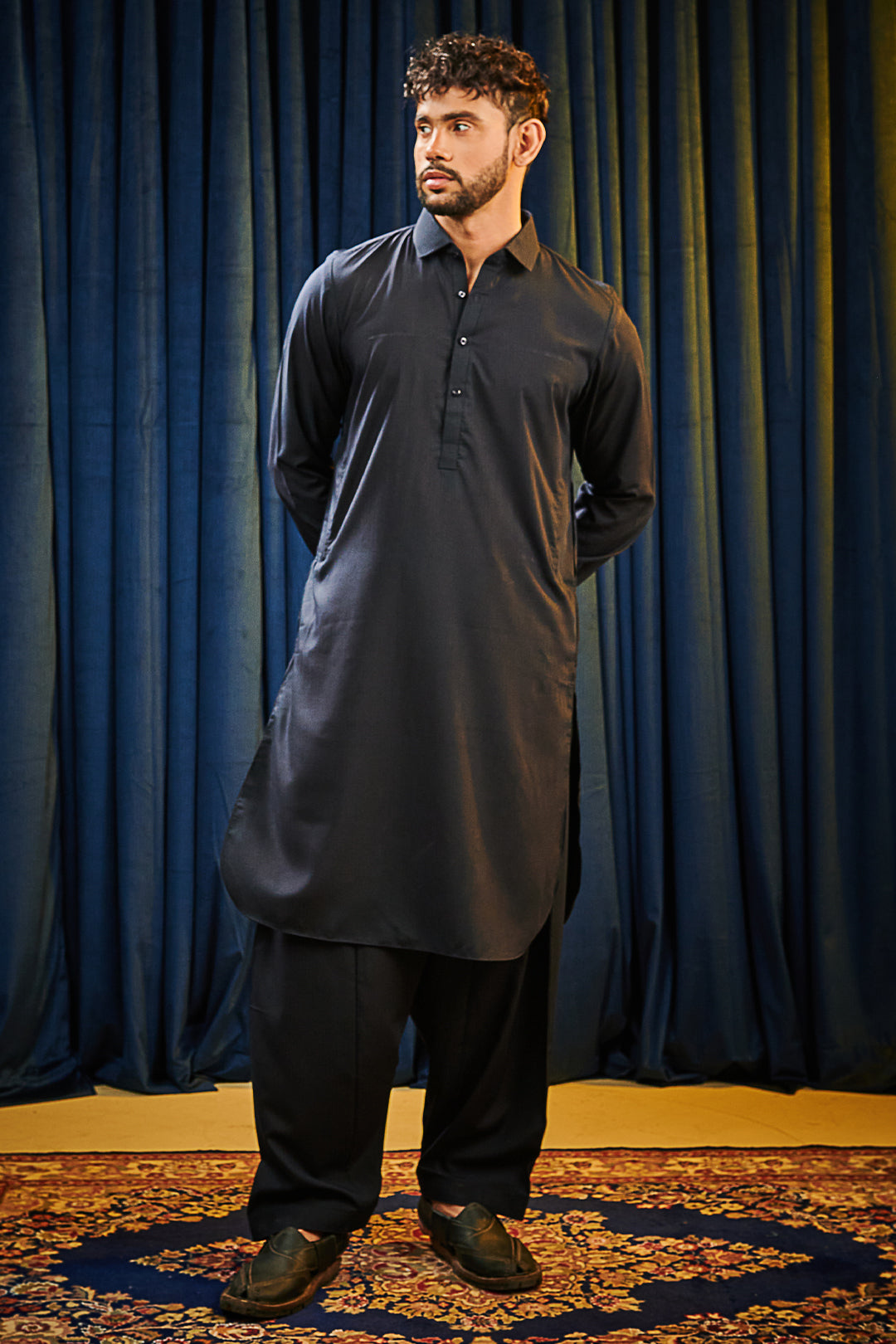 Black Wash & Wear Shalwar Kameez Fabric (2-Piece) - Image 101