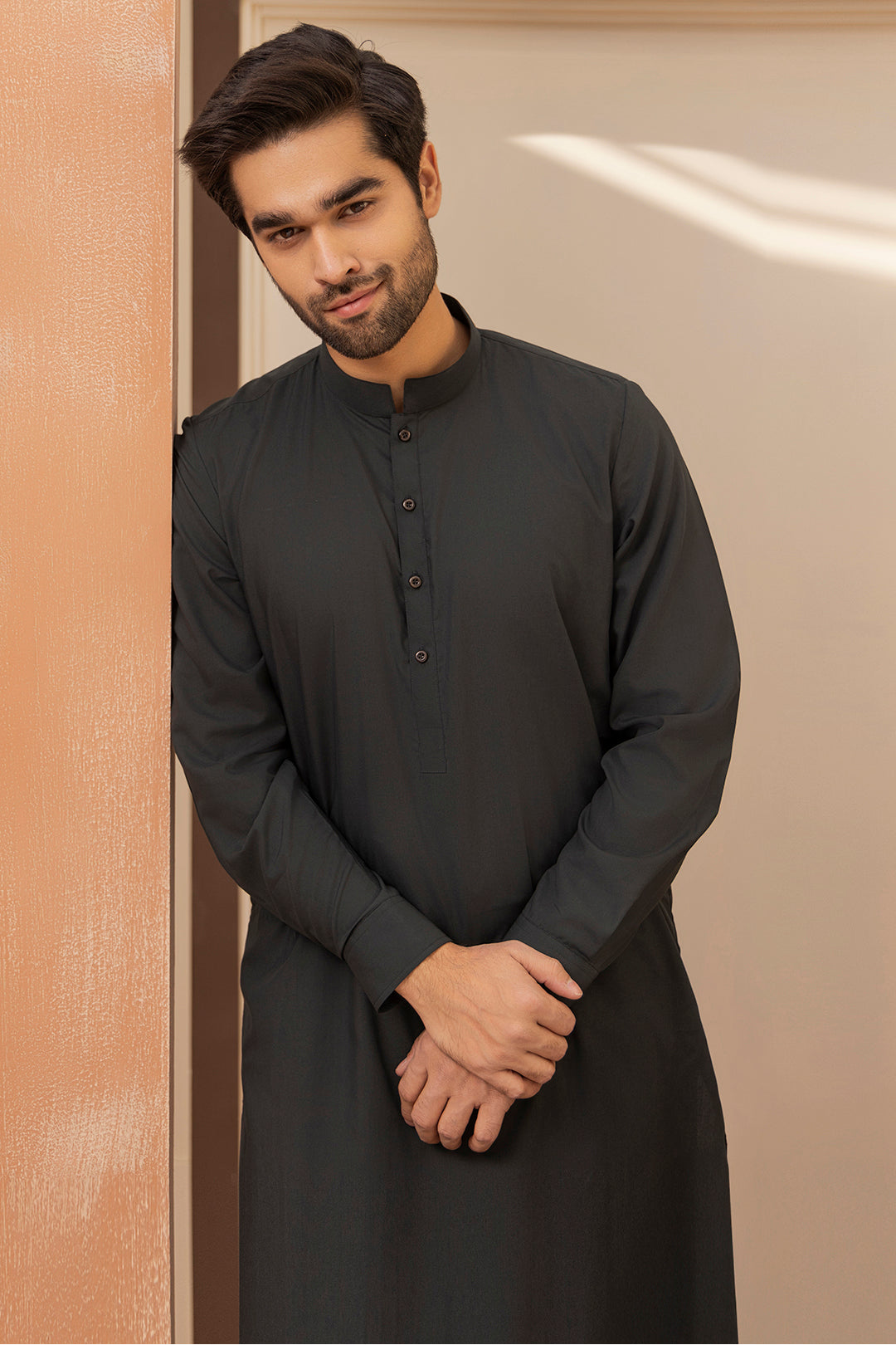 Black Wash & Wear Shalwar Kameez Fabric (2-Piece) - Image 107