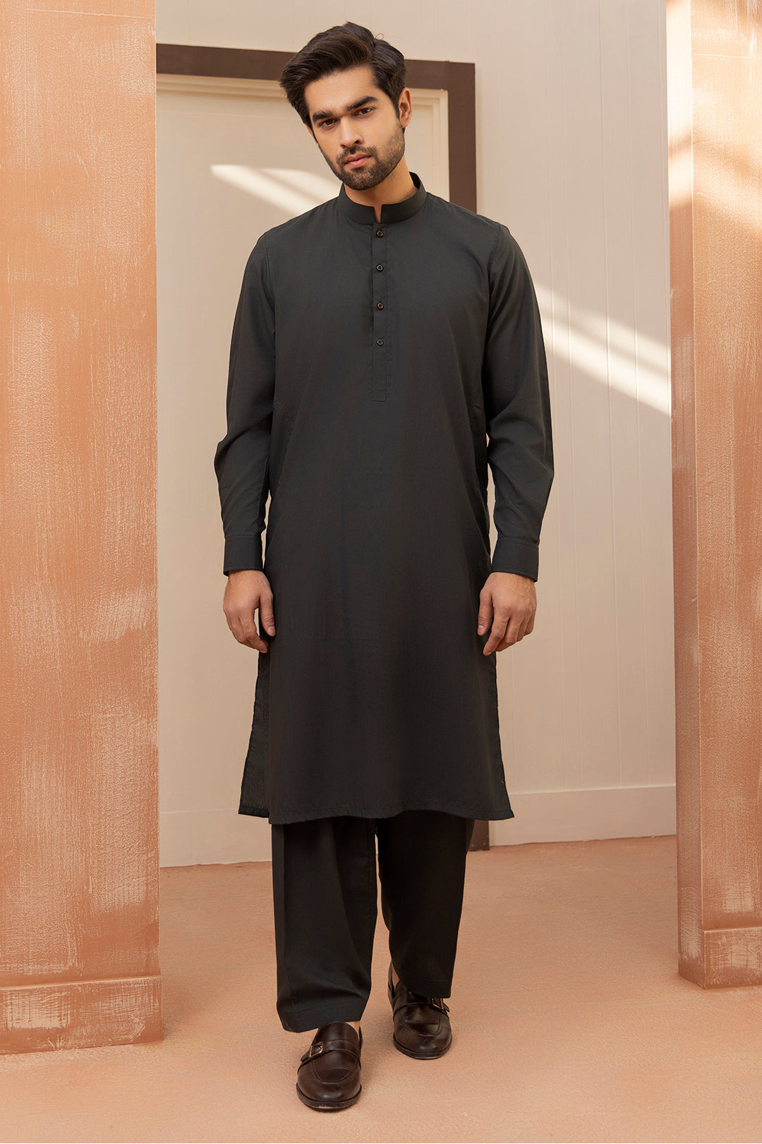 Black Wash & Wear Shalwar Kameez Fabric (2-Piece) - Image 109