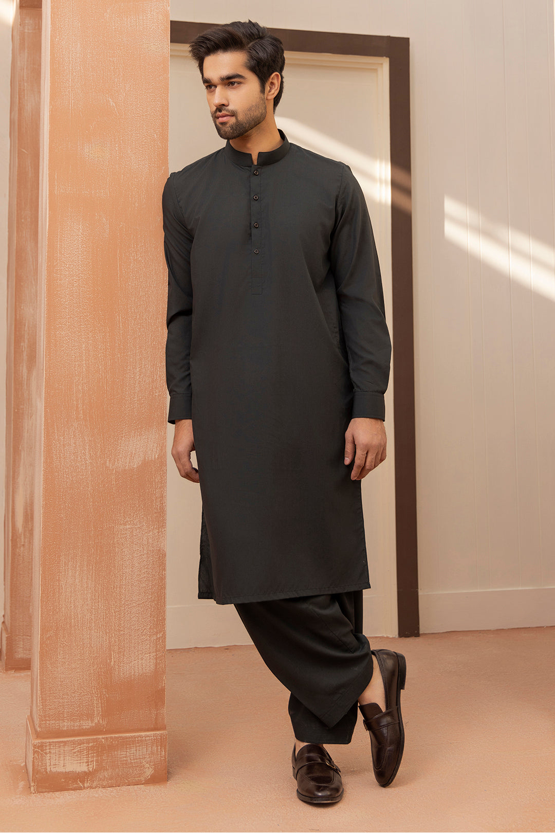 Black Wash & Wear Shalwar Kameez Fabric (2-Piece) - Image 110