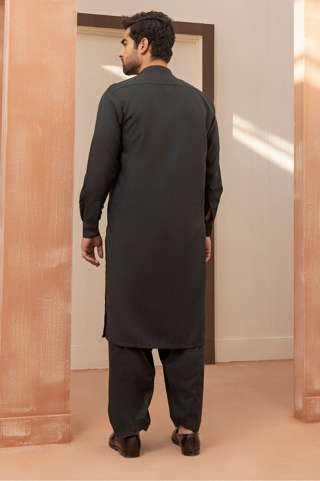 Black Wash & Wear Shalwar Kameez Fabric (2-Piece) - Image 112